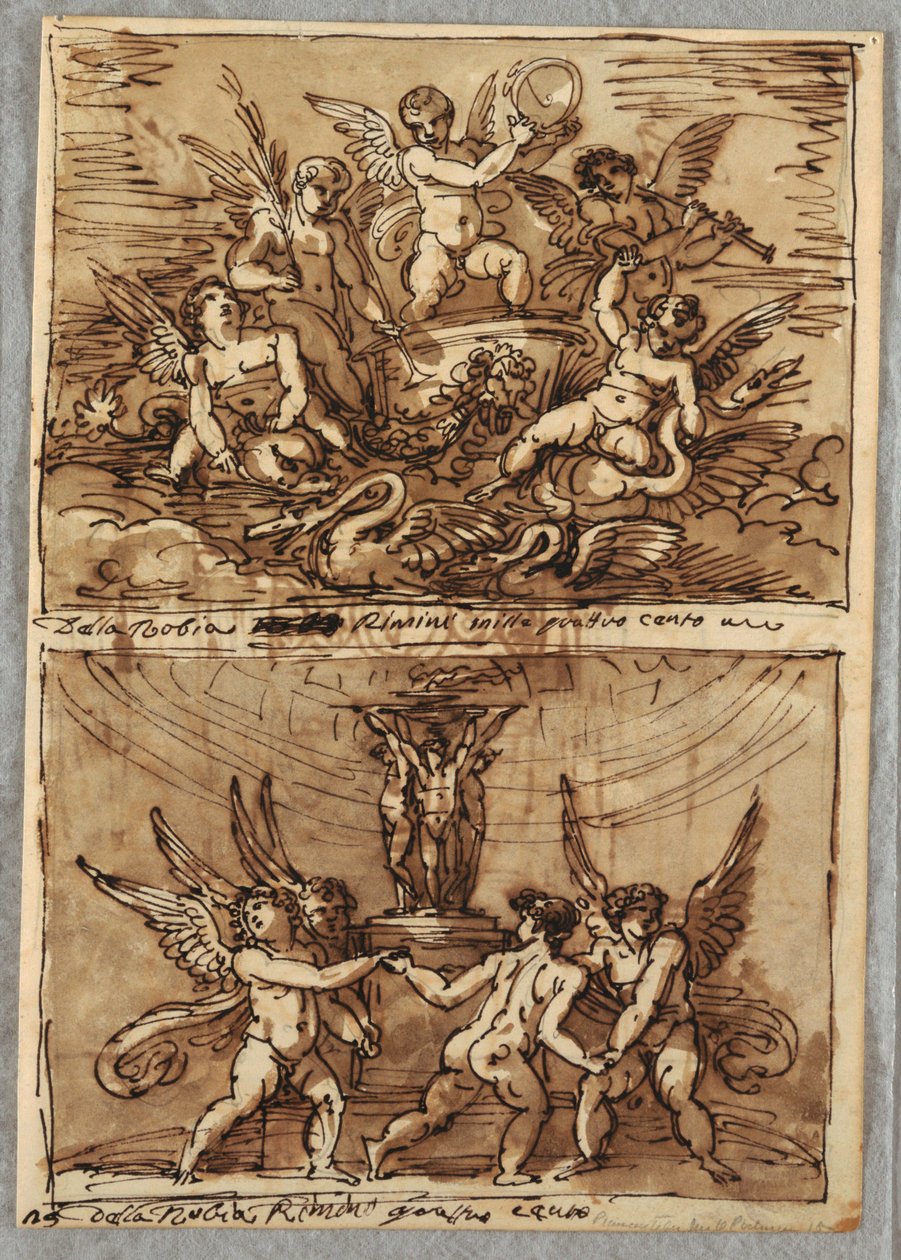 Putti dans un char avec des dauphins et des cygnes - Felice Giani