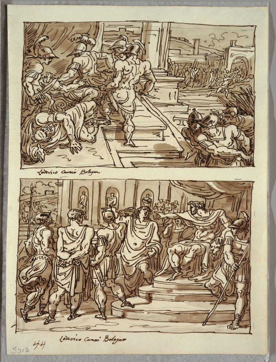 Remus tue le roi Amulius; Remus conduit enchaîné devant le roi Amulius; Deux études d