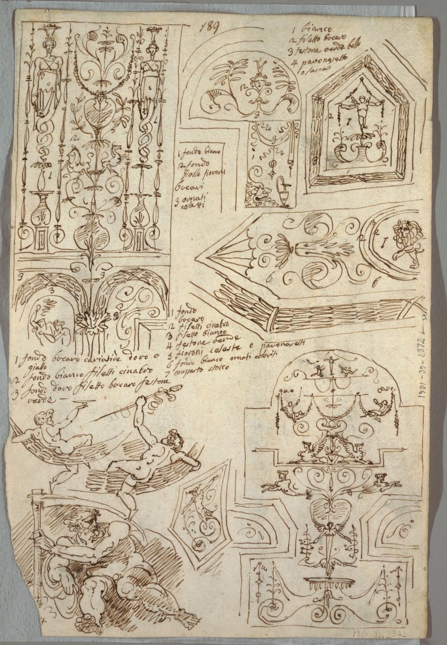 Six études décoratives ; Verso, étude anatomique - Felice Giani