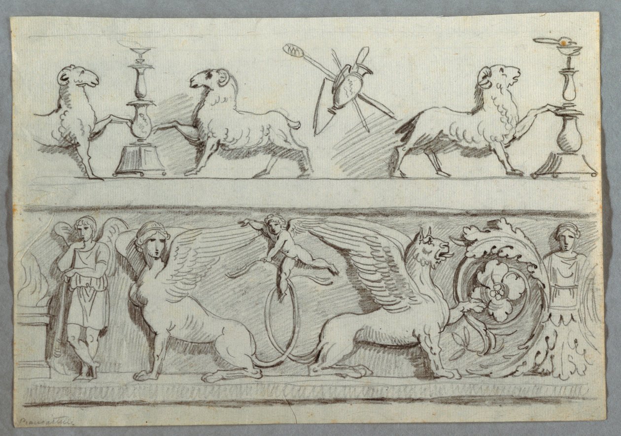Deux frises avec béliers, candélabres, trophées et putti - Felice Giani
