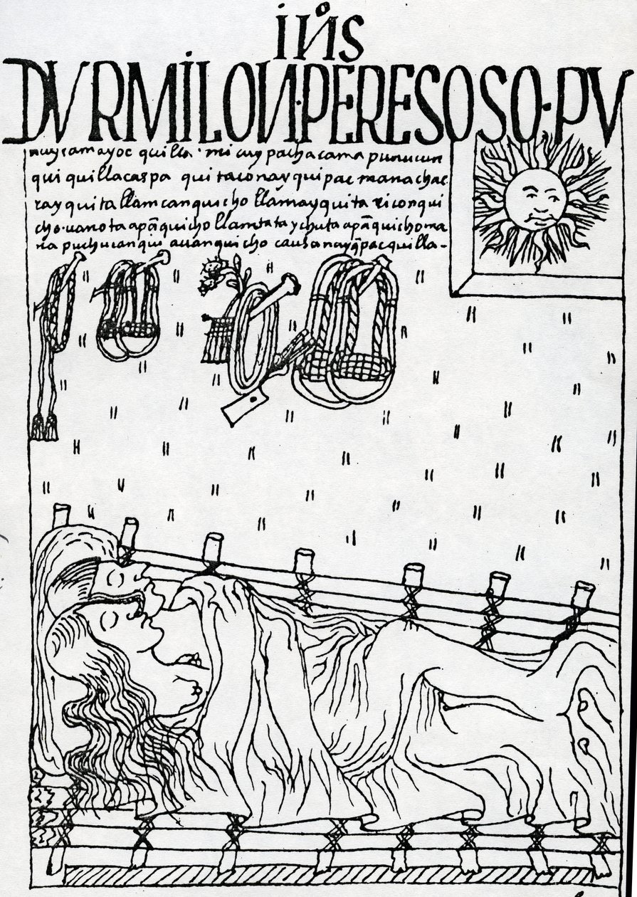 Les Incas natifs dorment le matin, négligeant leurs devoirs - Felipe Huaman Poma de Ayala