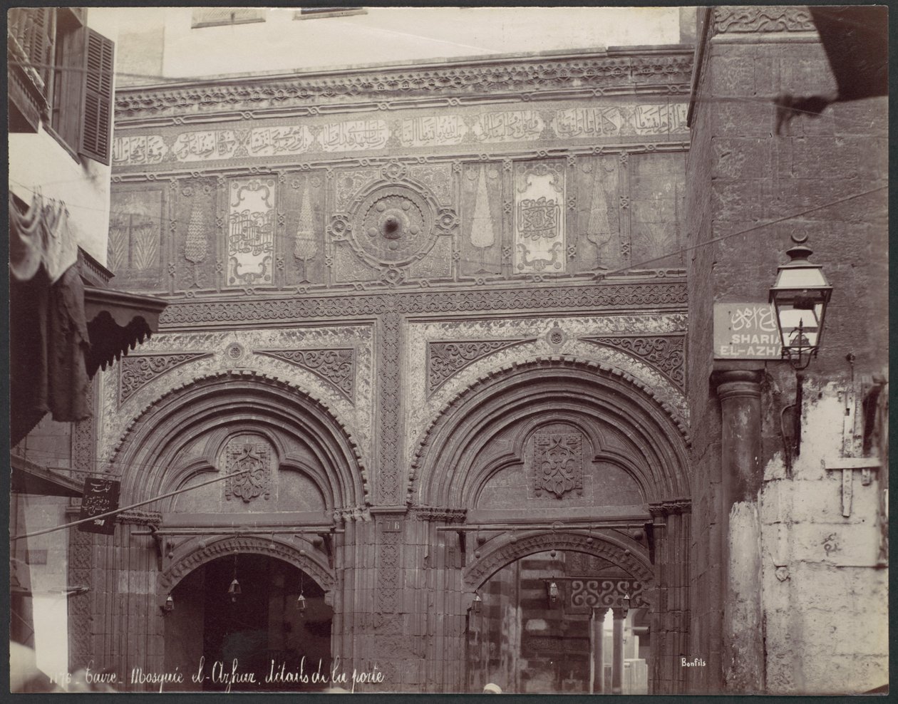 Caire. Mosquée el-Arhar, détails de la porte - Félix Bonfils