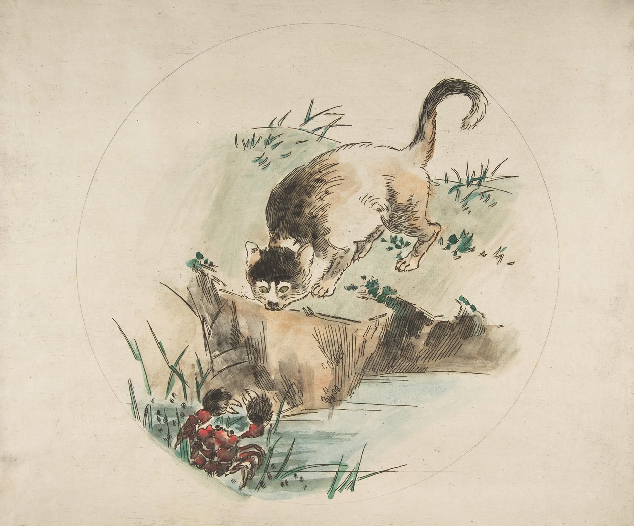 Décoration pour une assiette : Un chat chassant un crabe, 1850-1914 - Felix Bracquemond
