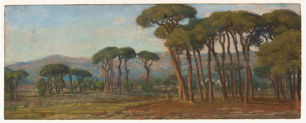 Paysage étendu avec un village et une colline au loin - Felix Hippolyte Lanoue