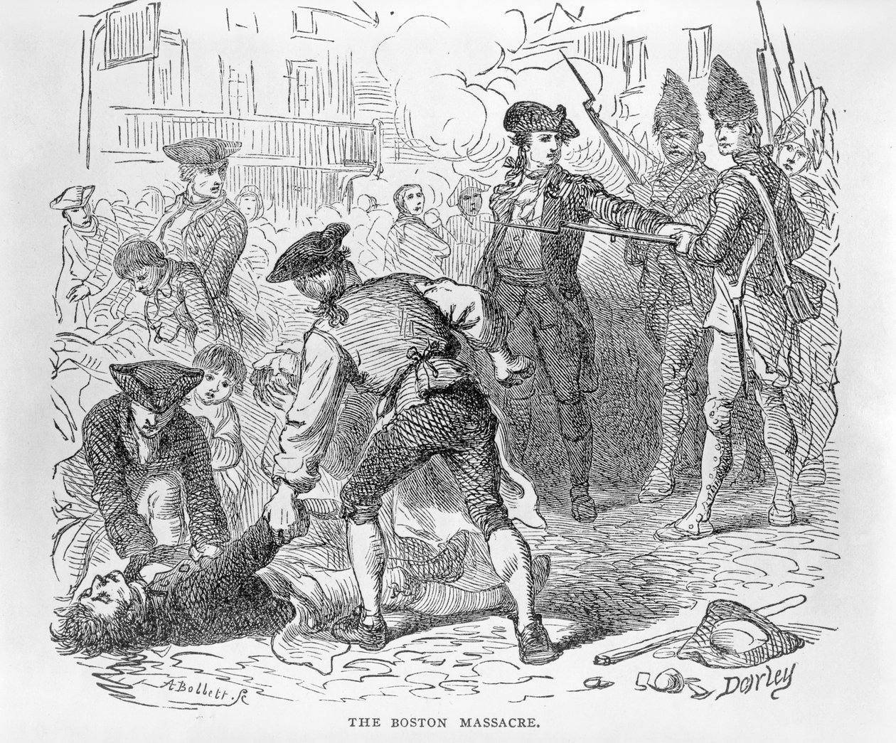 Le Massacre de Boston, 5 mars 1770, gravé par A. Bollett - Felix Octavius Carr Darley