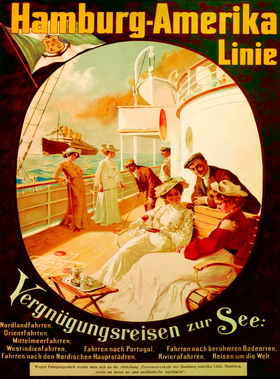 Croisière de plaisir en mer, affiche publicitaire pour la Hamburg American Line, 1904 - Felix Schwormstadt