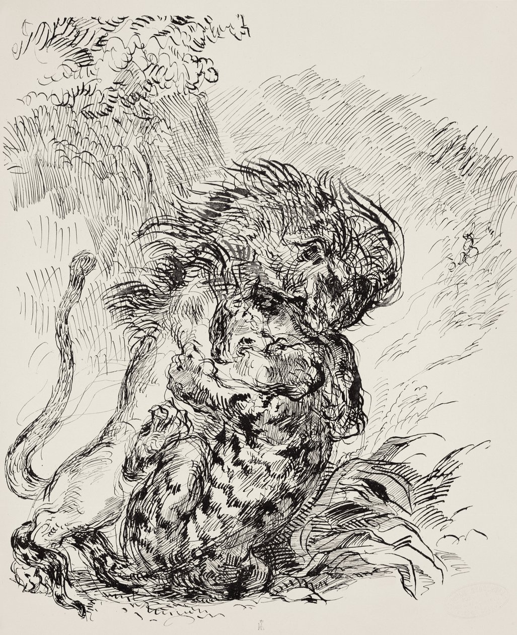 Un lion attaquant un tigre - Ferdinand Victor Eugene Delacroix