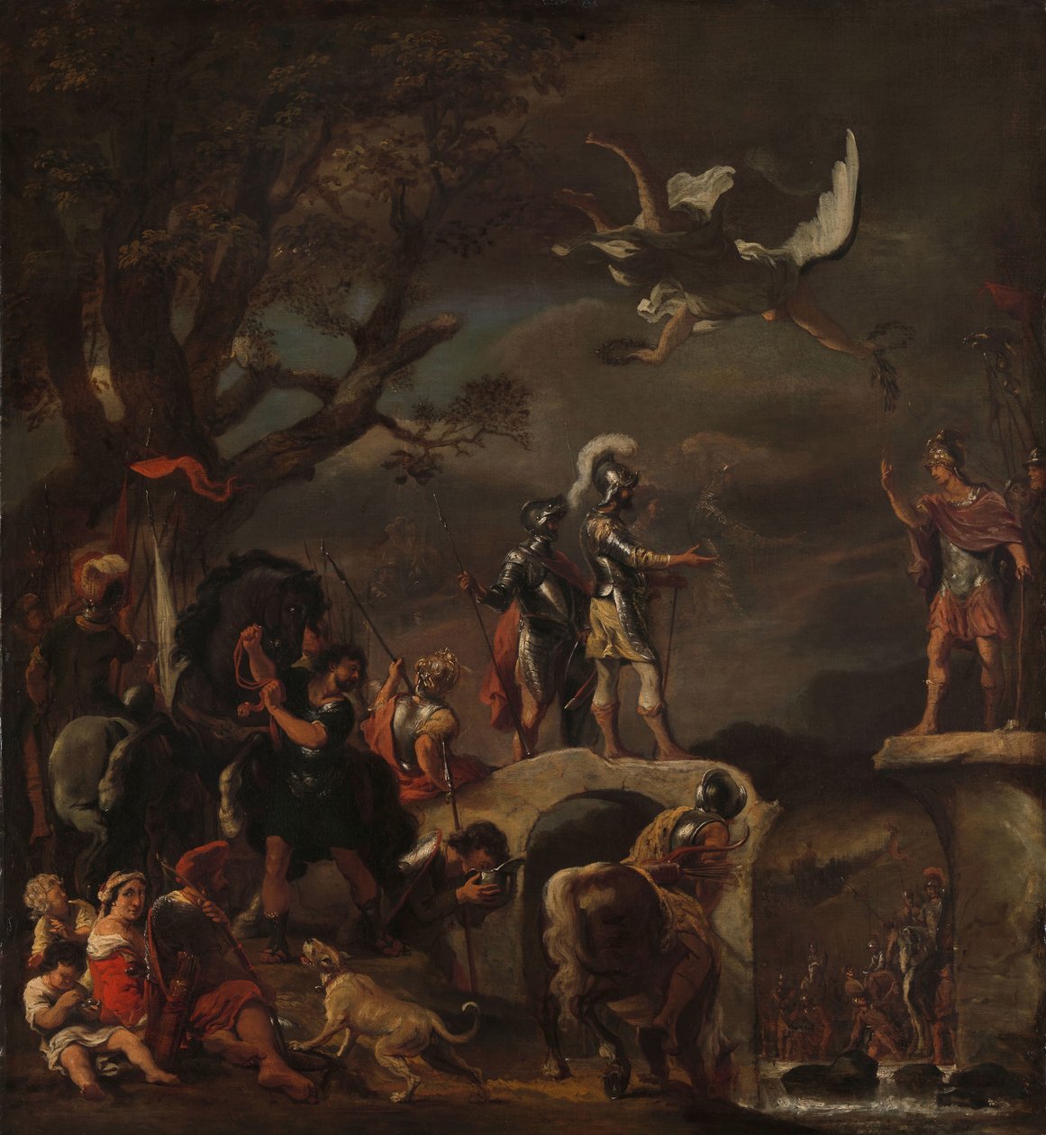 Les négociations de paix entre Claudius Civilis et Quintus Petillius Cerealis sur le pont démoli - Ferdinand Bol