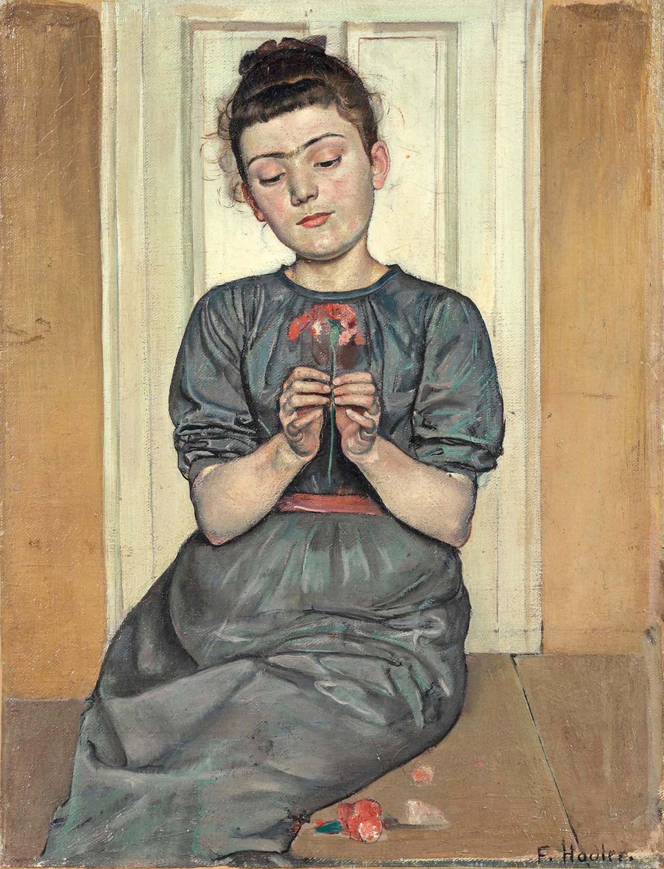 Fille arrangeant des fleurs Fille avec œillet, vers 1886 - Ferdinand Hodler