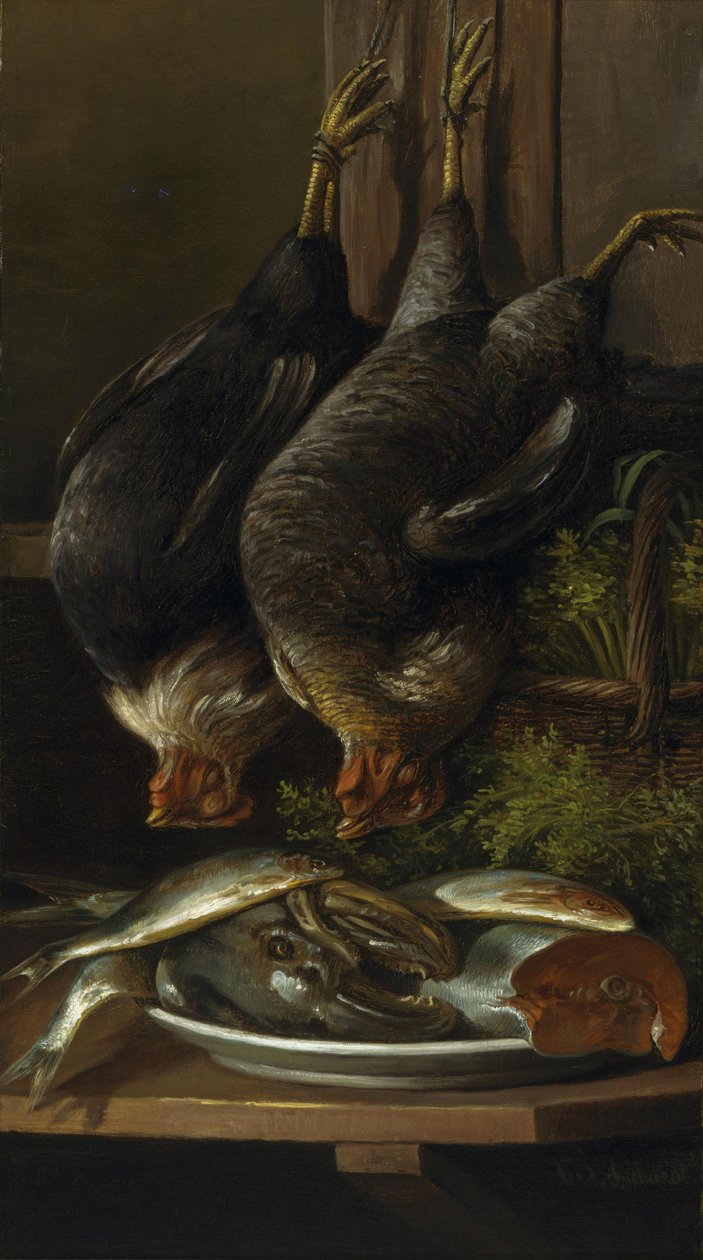 Nature morte aux poulets et aux poissons - Ferdinand Richardt