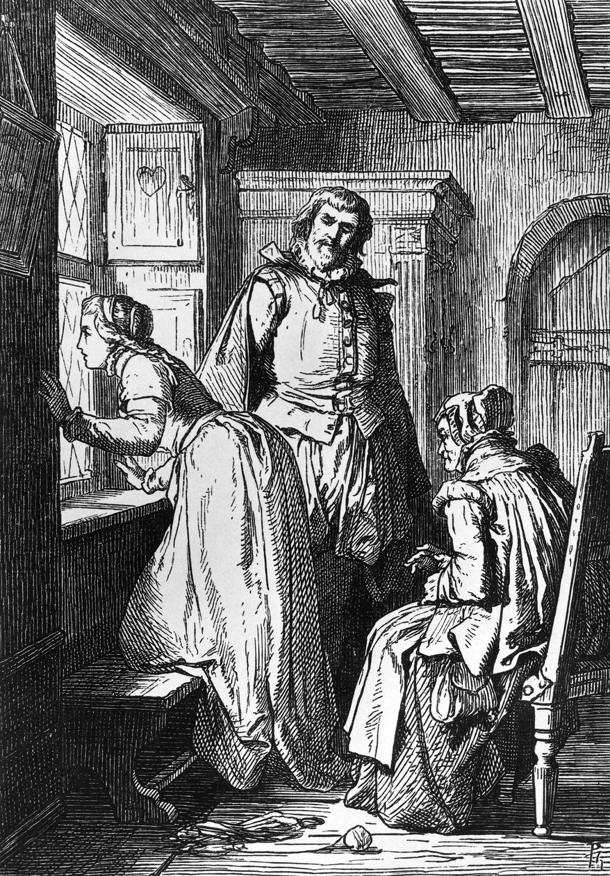 Klaerchen attendant Egmont, illustration pour Egmont, tragédie de Johann Wolfgang von Goethe (1749-1832), gravure sur bois d