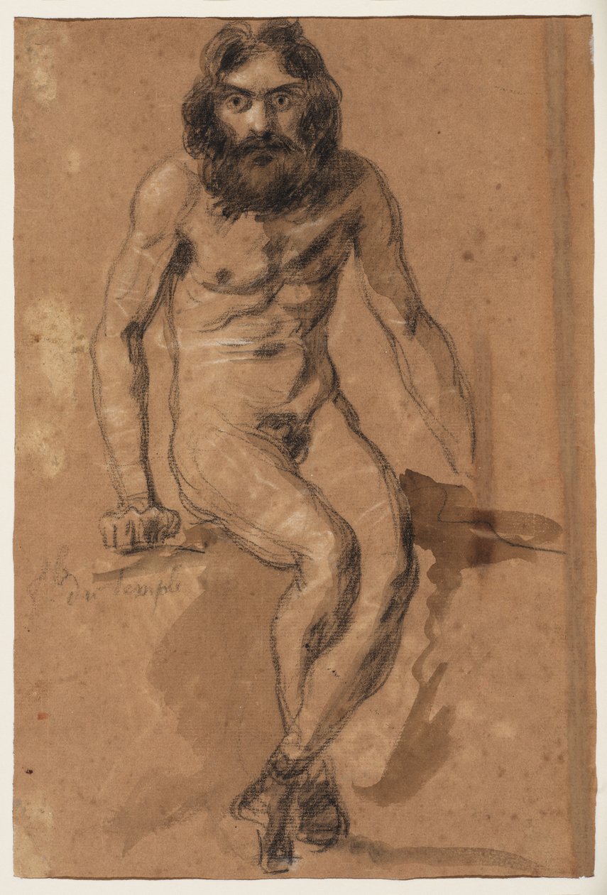 Chevaux courant (recto); Homme barbu nu, assis (verso), c.1800-1899 - Ferdinand Victor Eugene (after) Delacroix
