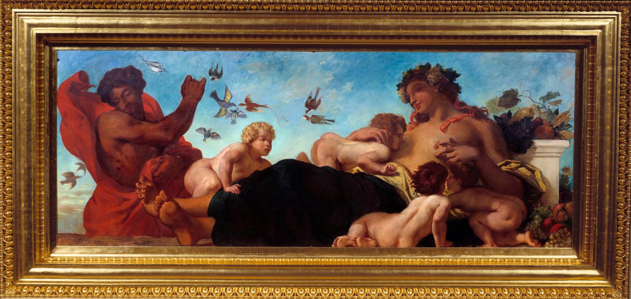 Agriculture Une mère allaitant ses enfants. Peinture par Eugène Delacroix - Ferdinand Victor Eugene Delacroix