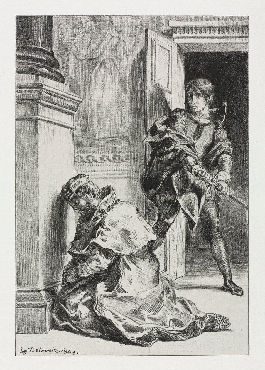 Hamlet : Hamlet tente de tuer le roi, 1843 - Ferdinand Victor Eugene Delacroix