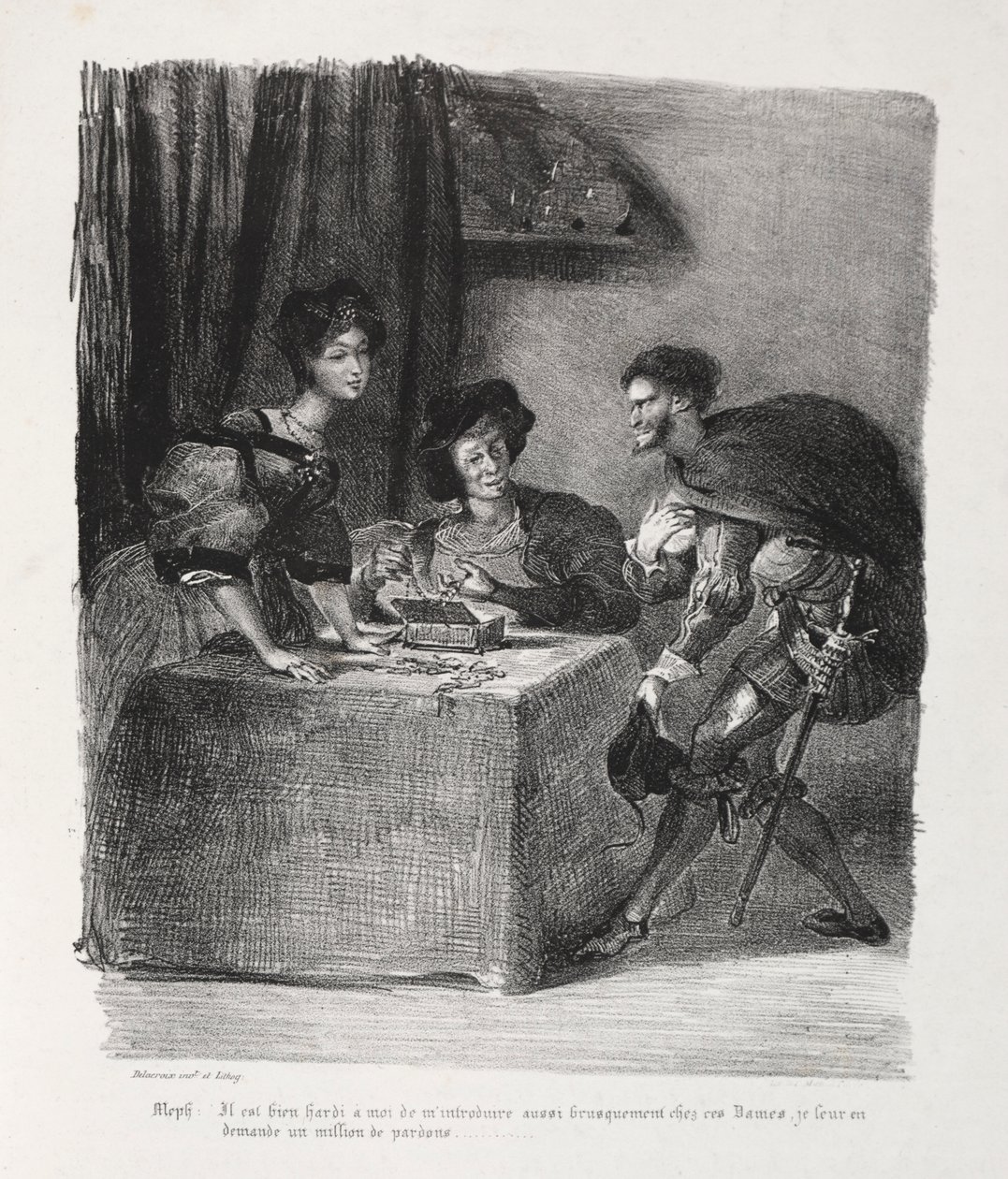 Illustrations pour Faust : Méphistophélès chez Marthe, 1828 - Ferdinand Victor Eugene Delacroix