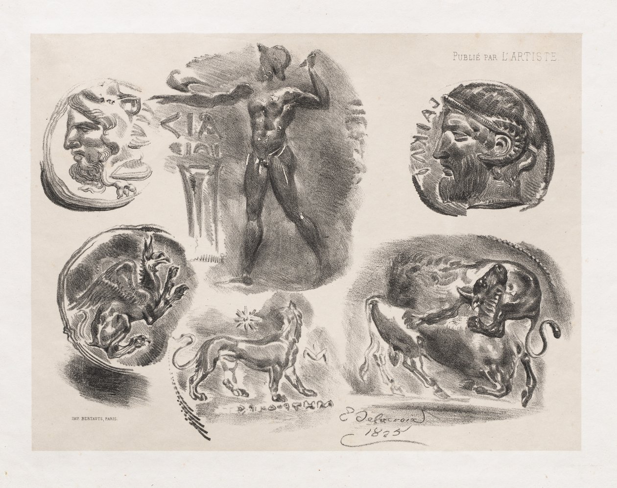 Feuille de six pièces antiques, 1825 - Ferdinand Victor Eugene Delacroix