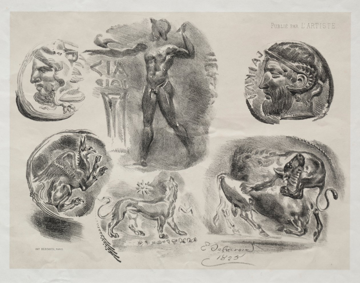 Feuille avec six médailles antiques, 1825 - Ferdinand Victor Eugene Delacroix