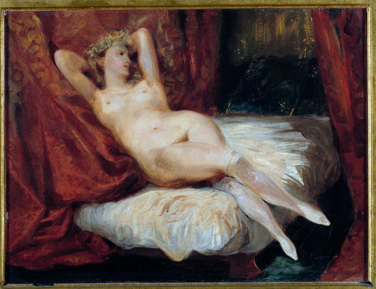 Étude de femme nue allongée sur un canapé dite la femme aux bas blancs - Ferdinand Victor Eugene Delacroix