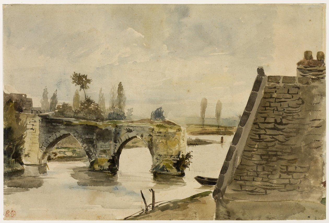 Le vieux pont de Nantes, vers 1827 (aquarelle sur papier vélin crème) - Ferdinand Victor Eugene Delacroix