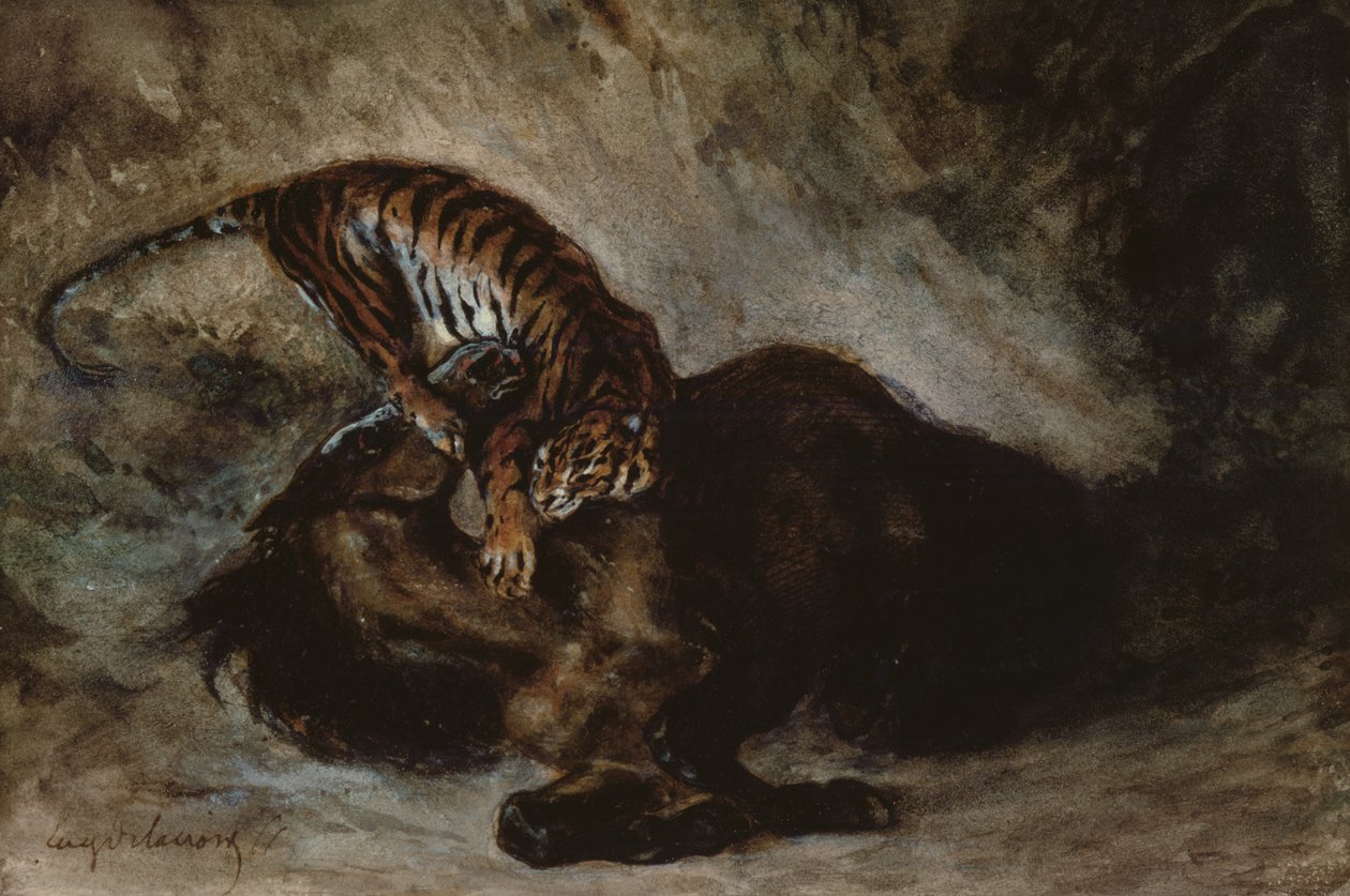 Tigre attaquant un cheval - Ferdinand Victor Eugene Delacroix