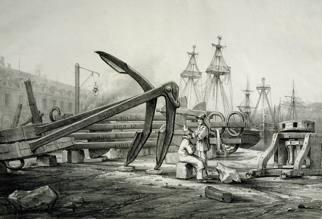 Ancres au chantier naval, par Ferdinand Perrot, lithographie - Ferdinand Victor Perrot