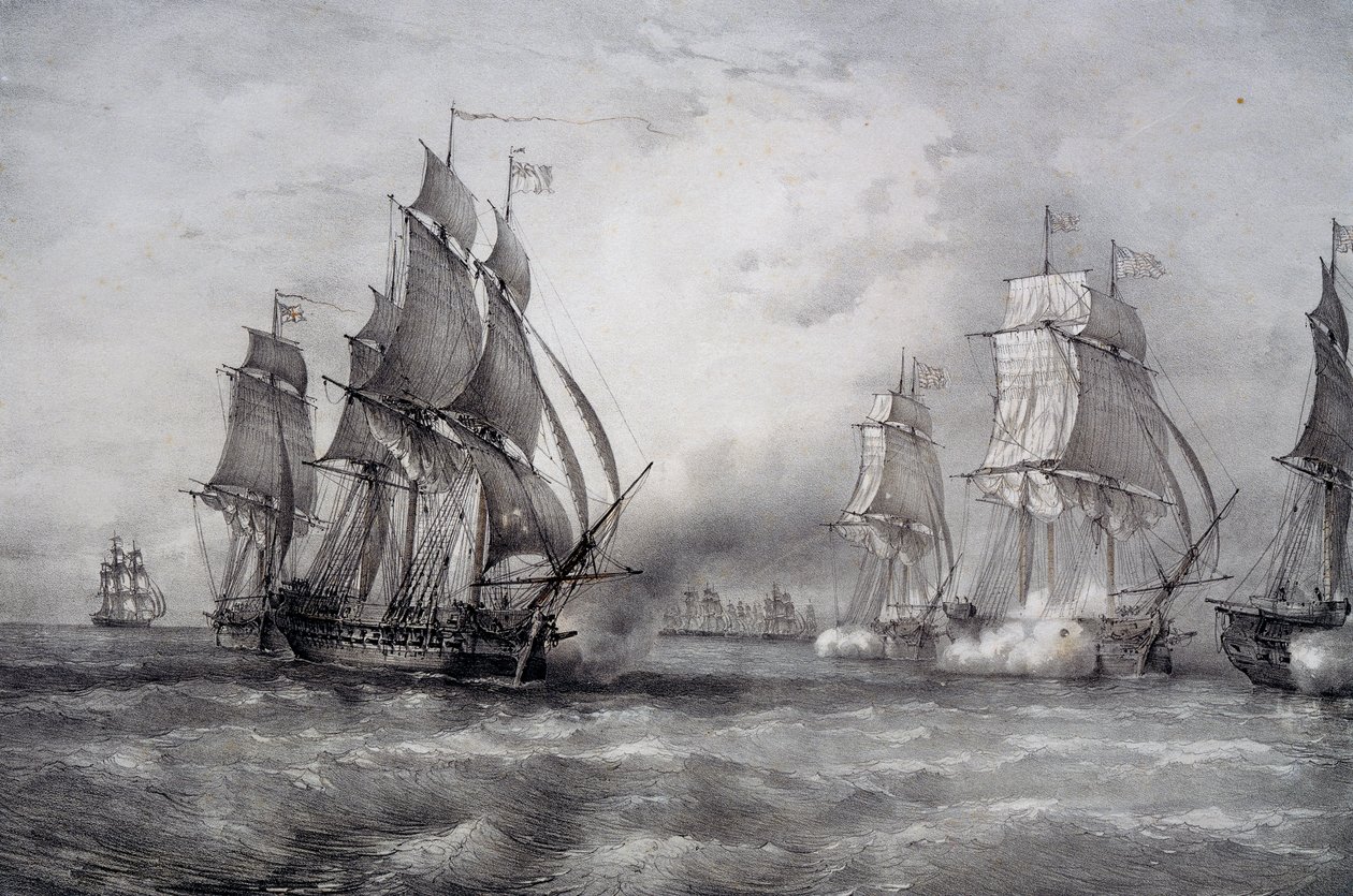Paul Jones attaquant la flotte britannique commandée par Pearson et arrivant de la mer Baltique - Ferdinand Victor Perrot