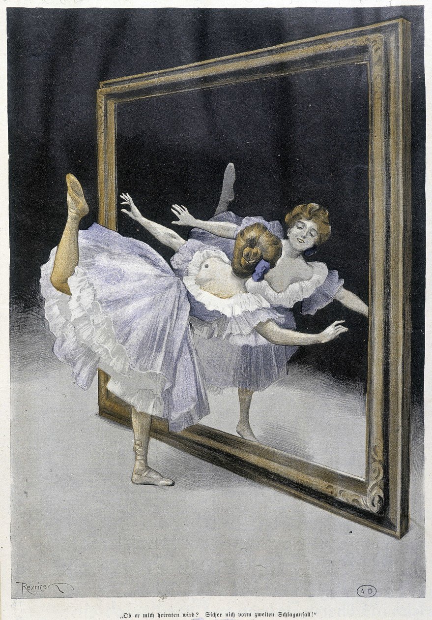 Danse classique : danseuse faisant des exercices devant un miroir - s.d., doc allemand - Ferdinand von Reznicek
