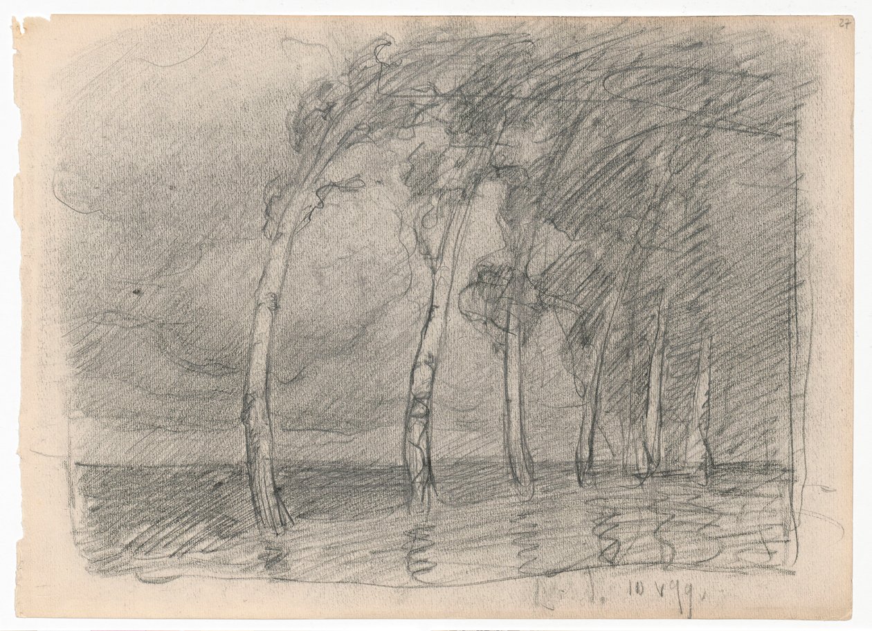 Des bouleaux sous la tempête, étude pour le tableau « Ballade » ; au verso : fragment d