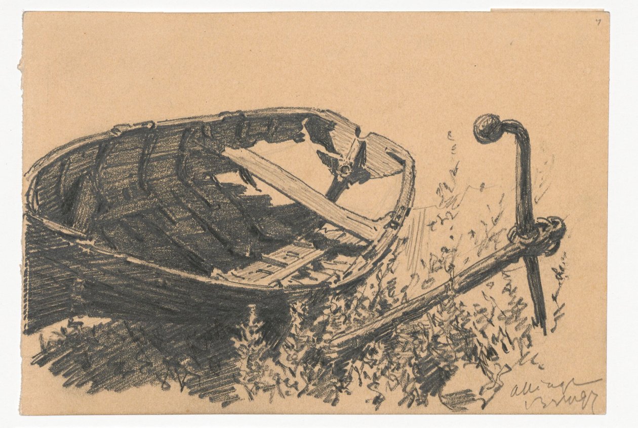 Barque trouée et ancre sur la rive - Ferdynand Ruszczyc