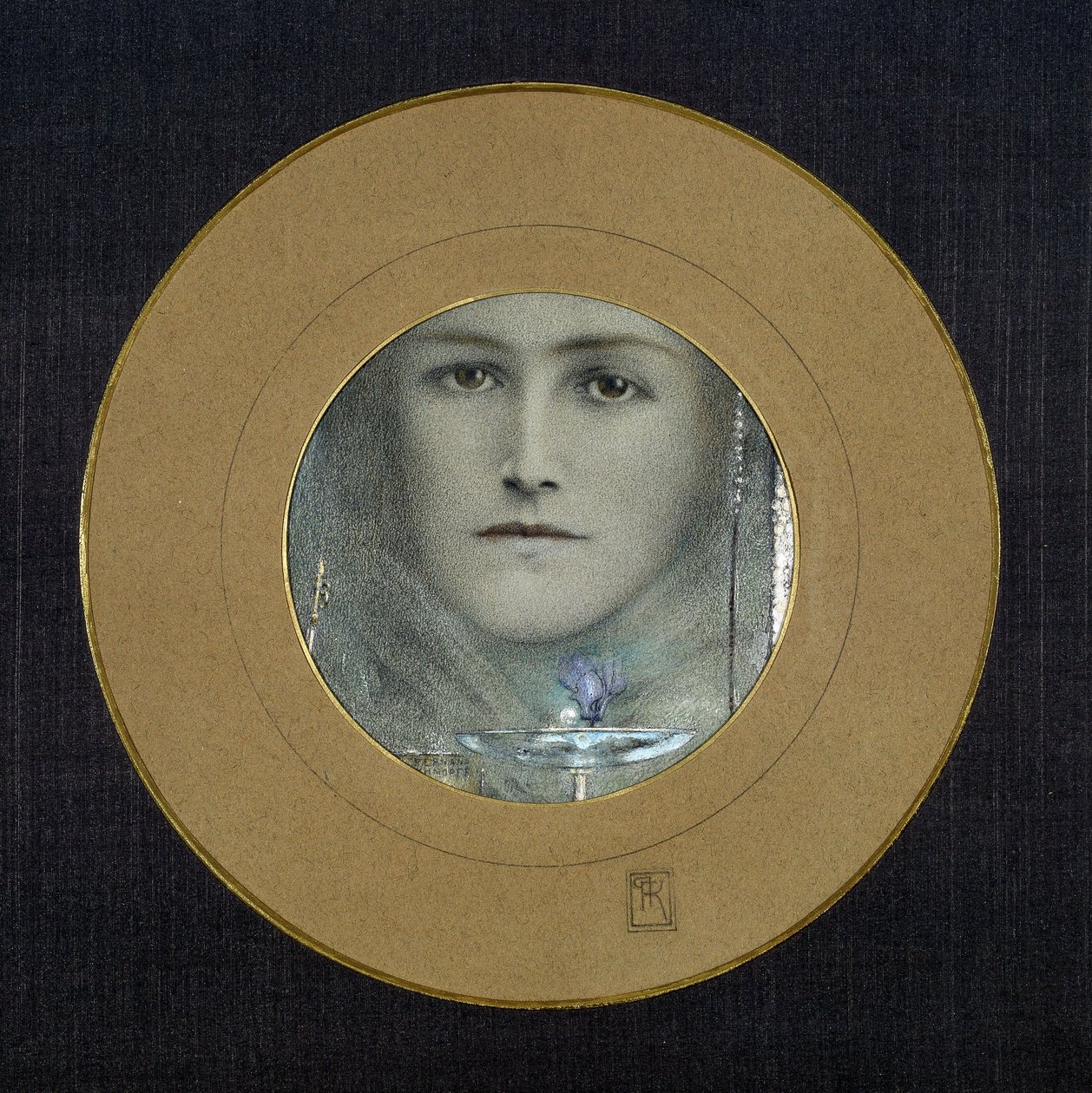 Yeux bruns et fleur bleue, vers 1905 (pastel et gouache sur papier) - Fernand Khnopff