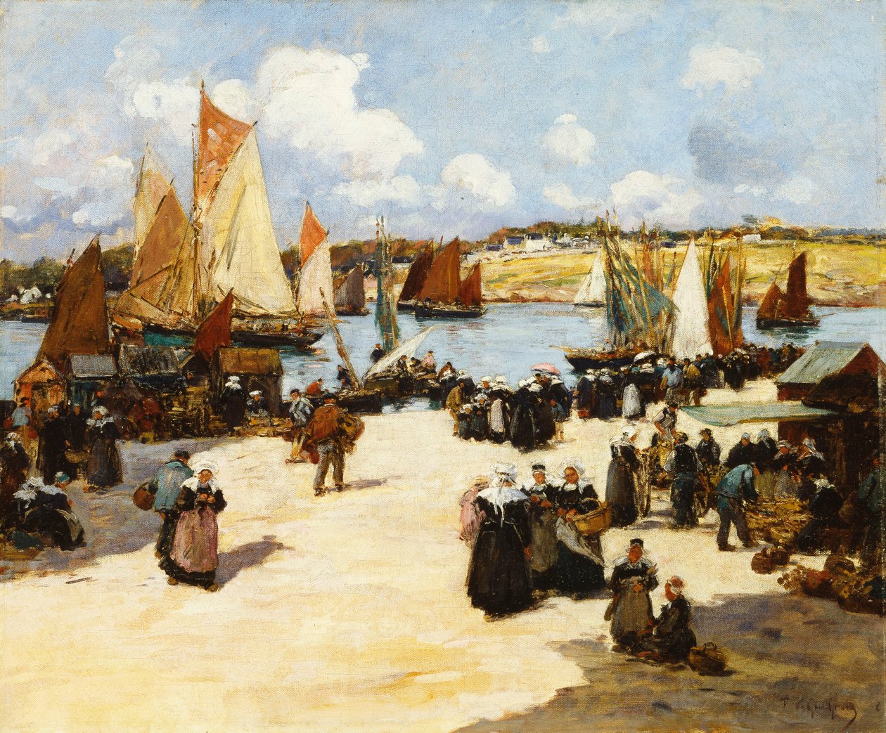 Une scène de port animée - Fernand Legout Gerard