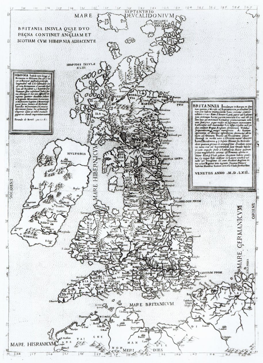 Britania Insula quae dup Regna continet Angliam et Scotiam cum Hibernia adiacente, gravé par Paulo Forlani, 1562 - Fernando Bertelli