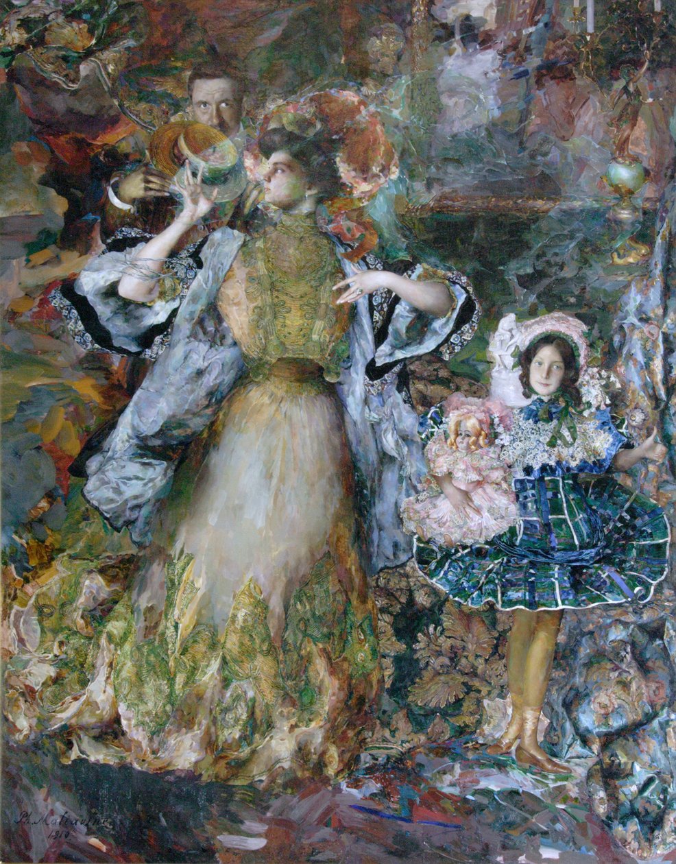 Autoportrait avec femme et fille, 1910 - Filipp Andreyevich Malyavin