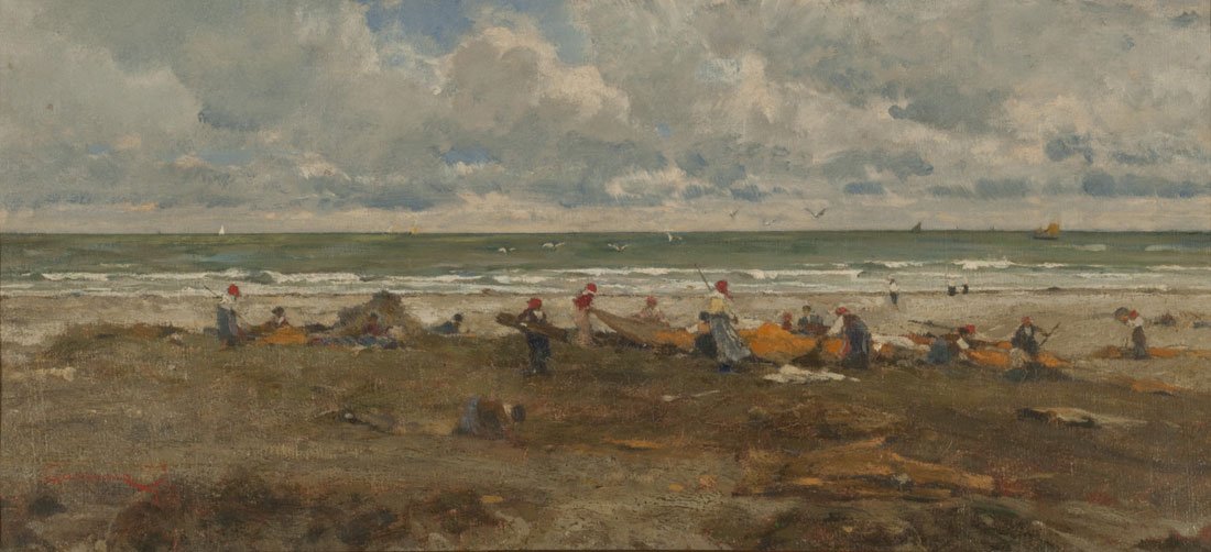 Pêcheurs sur la plage - Filippo Carcano