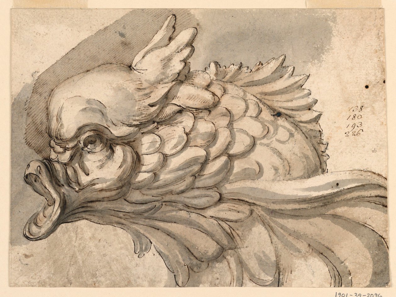 Dessin, Tête de dauphin, vers 1775 - Filippo Marchionni
