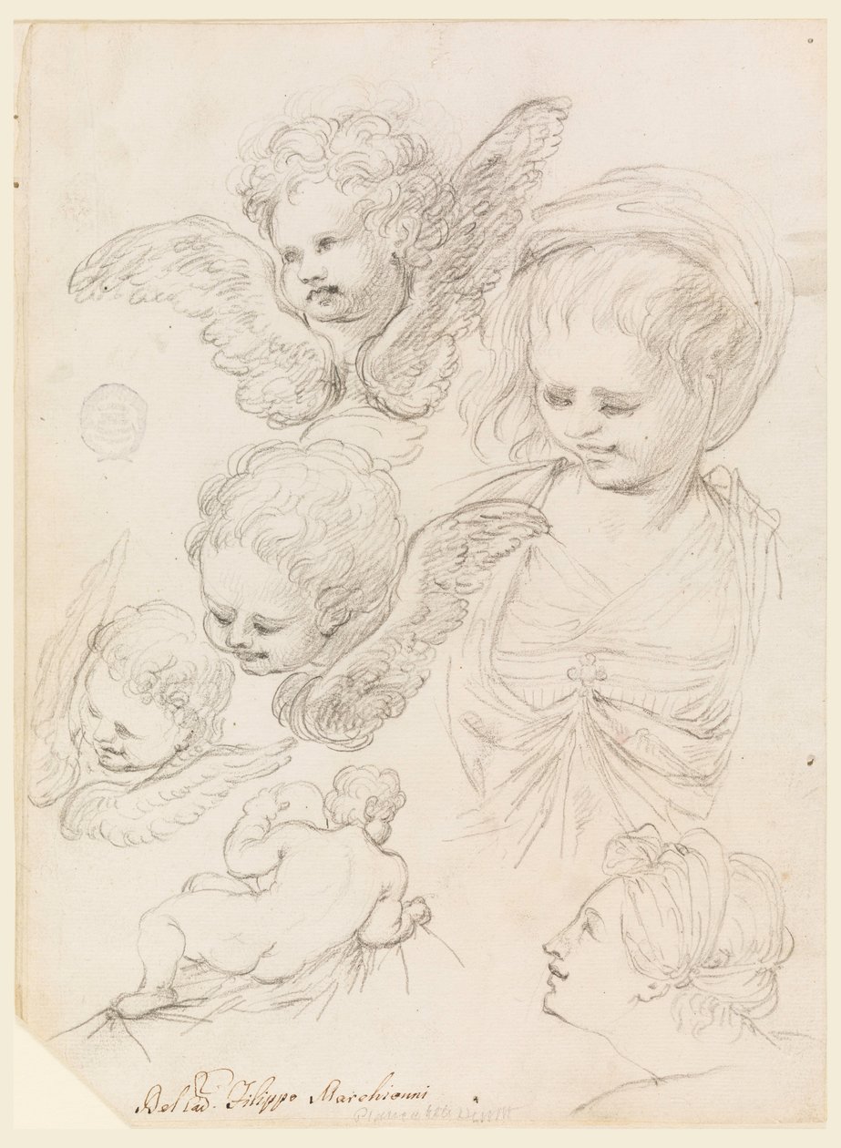 Dessin, études pour une représentation religieuse, 1725-40 - Filippo Marchionni