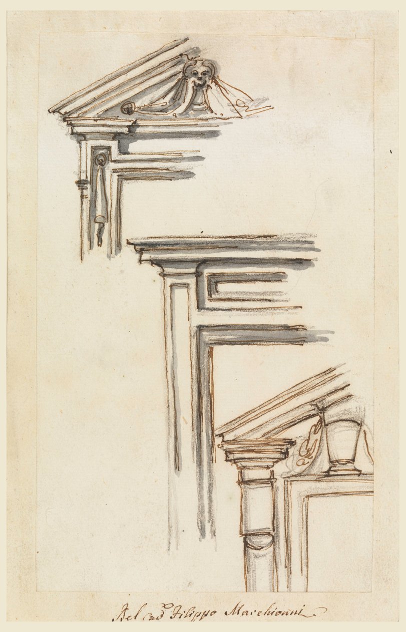 Dessin, trois caissons de fenêtre ou de porte, vers 1770 - Filippo Marchionni