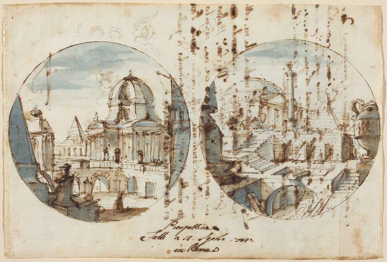 Fantaisies architecturales avec temples et pyramides - Filippo or Juvara Juvarra