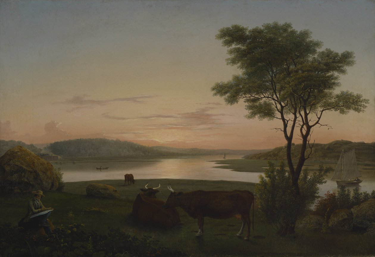 Inlet de la Nouvelle-Angleterre avec Autoportrait - Fitz Henry Lane