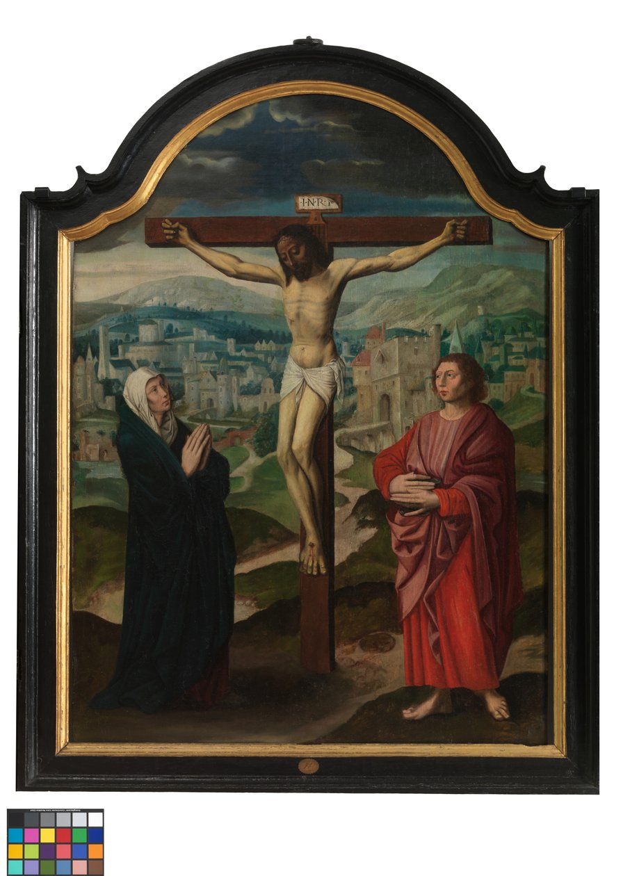 Panneau central du triptyque avec crucifixion et textes - Flemish School