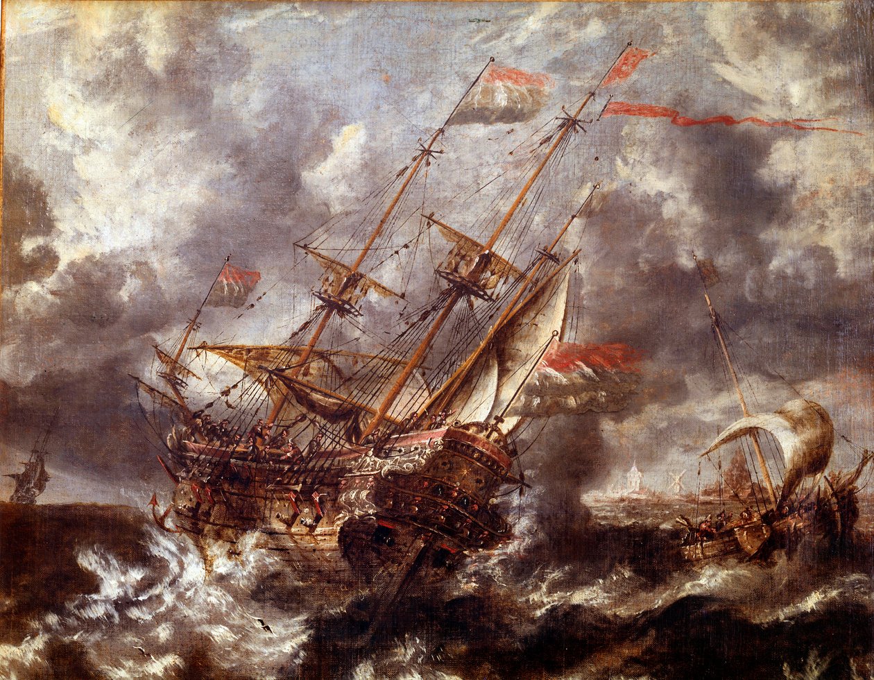 Bateau hollandais sans la tempête. Peinture de l