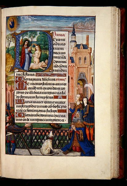 Ms 1058-1975, f.74r : Le roi David priant la Vierge et l
