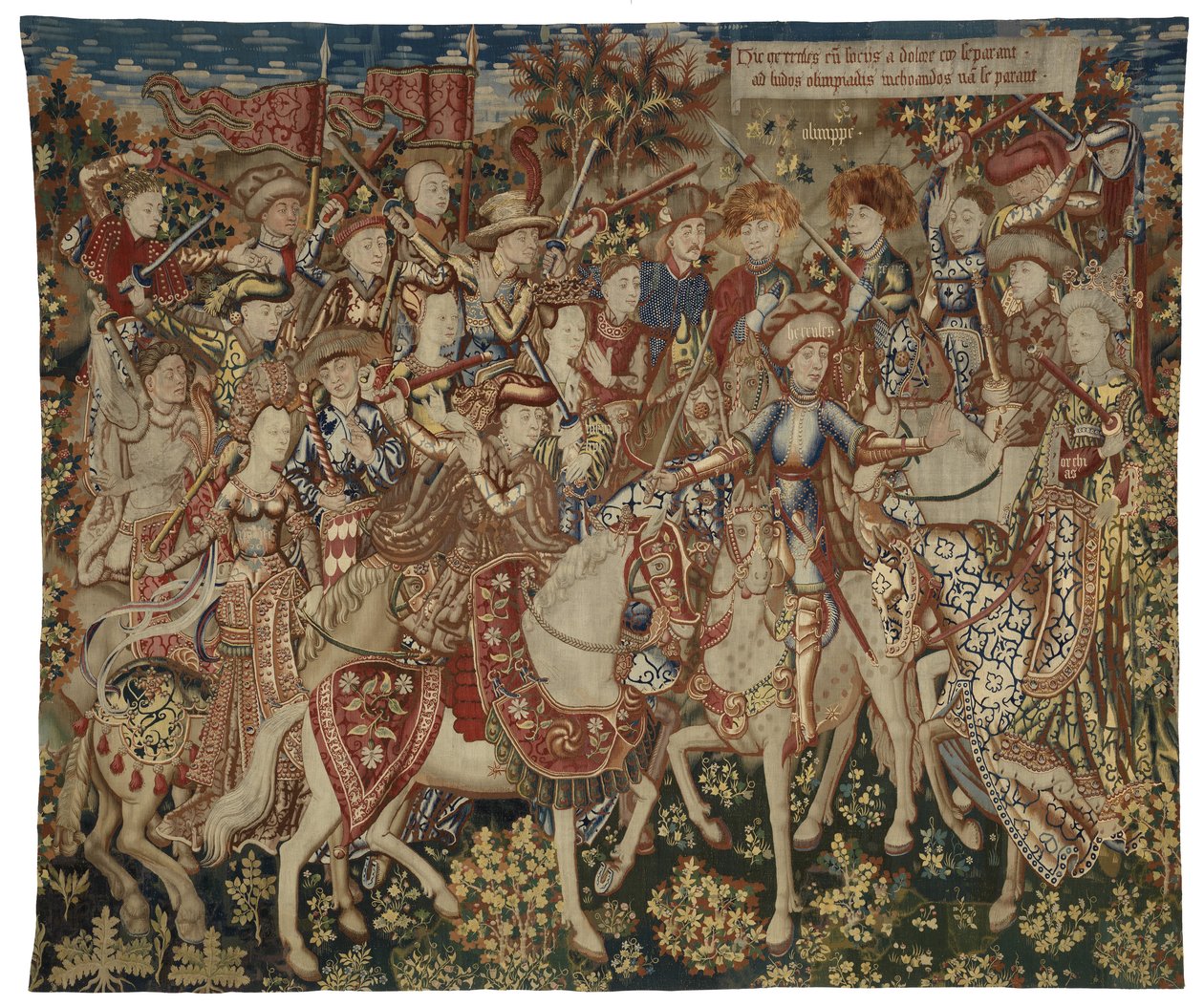 Tapisserie représentant Hercule et ses compagnons sur le mont Olympe, probablement réalisée à Tournai, vers 1465-70 - Flemish School