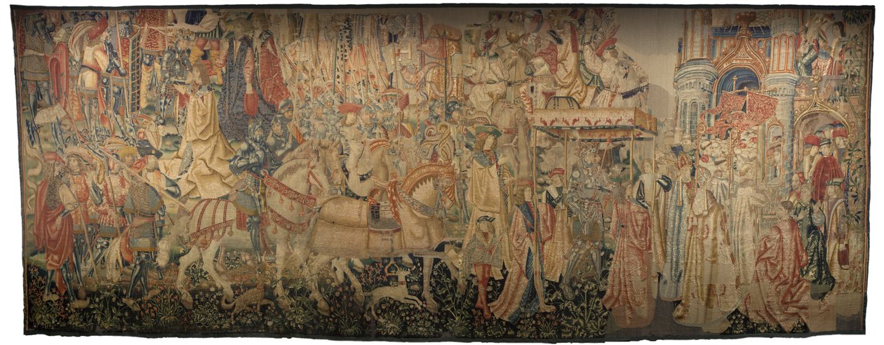 Tapisserie montrant les conquêtes du roi Alphonse V de Portugal, Tournai. Détail. - Flemish School