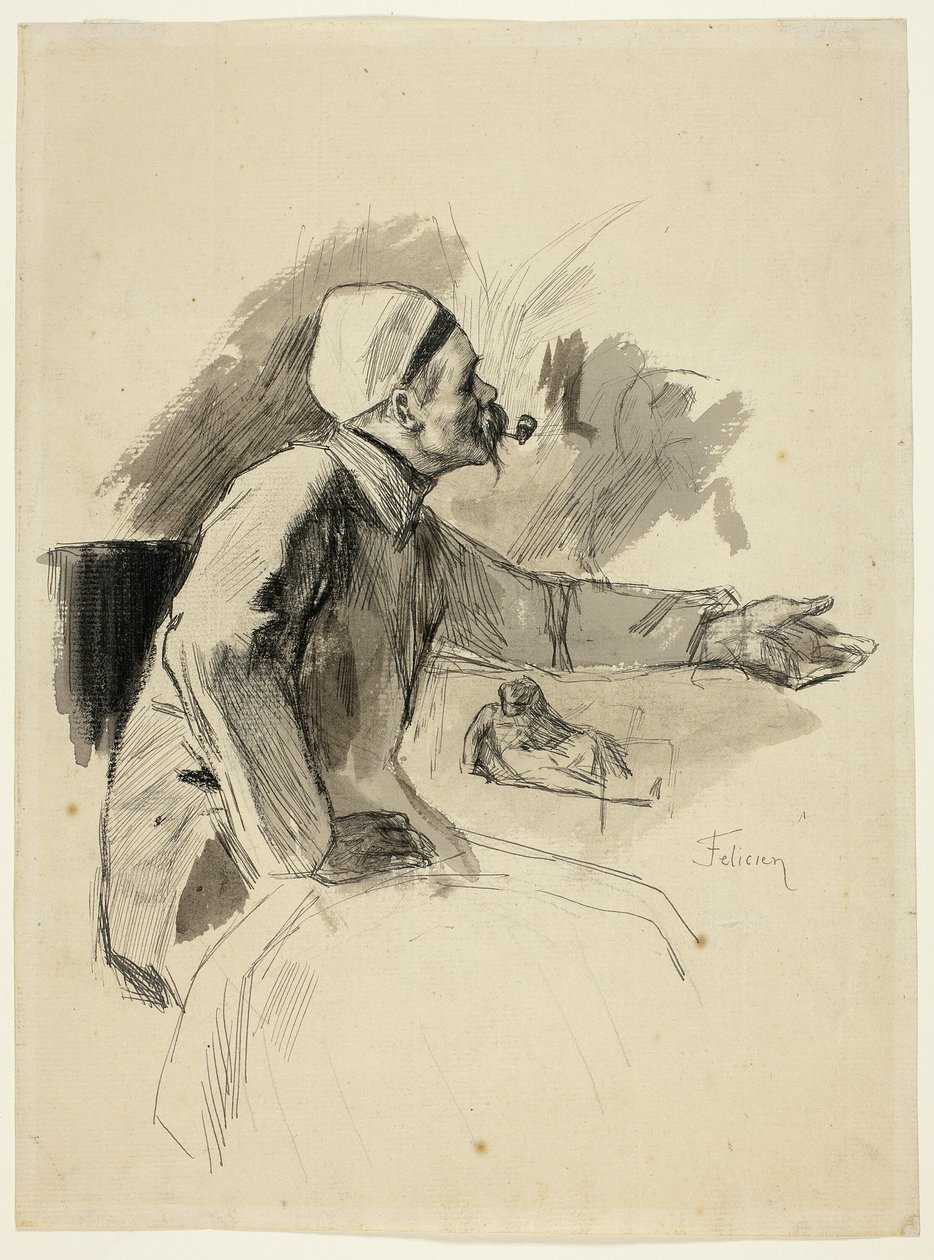 Homme assis avec bras gauche tendu - Félicien Rops