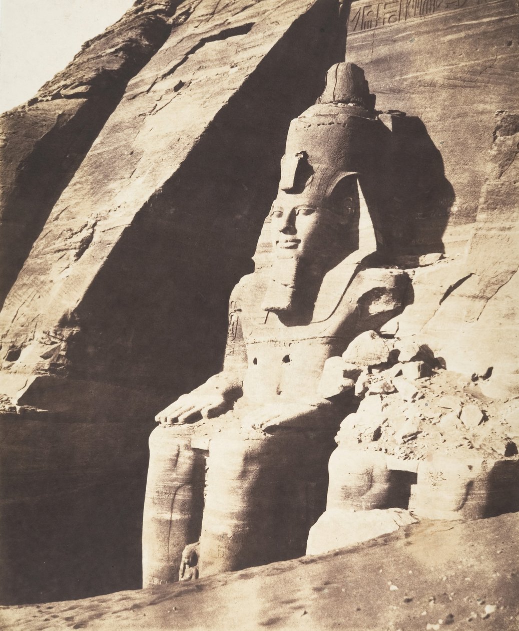 Abou Sembil, Grand Spéos - Statues colossales, vues de trois-quarts, 1851-52 - Félix Teynard