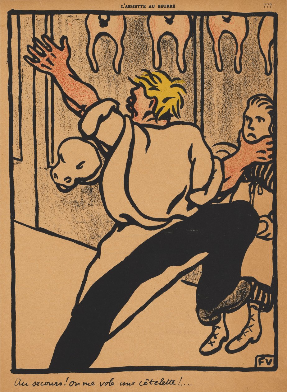 Crimes et châtiments XX, 777 : Au secours ! Mon côtelette est volée ! - Félix Vallotton