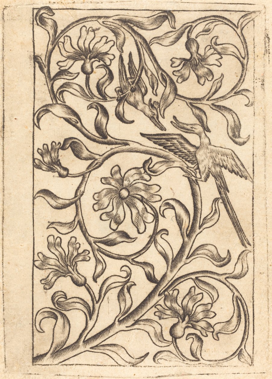 Ornement de Vigne avec Deux Oiseaux - Follower of Master of the Playing Cards