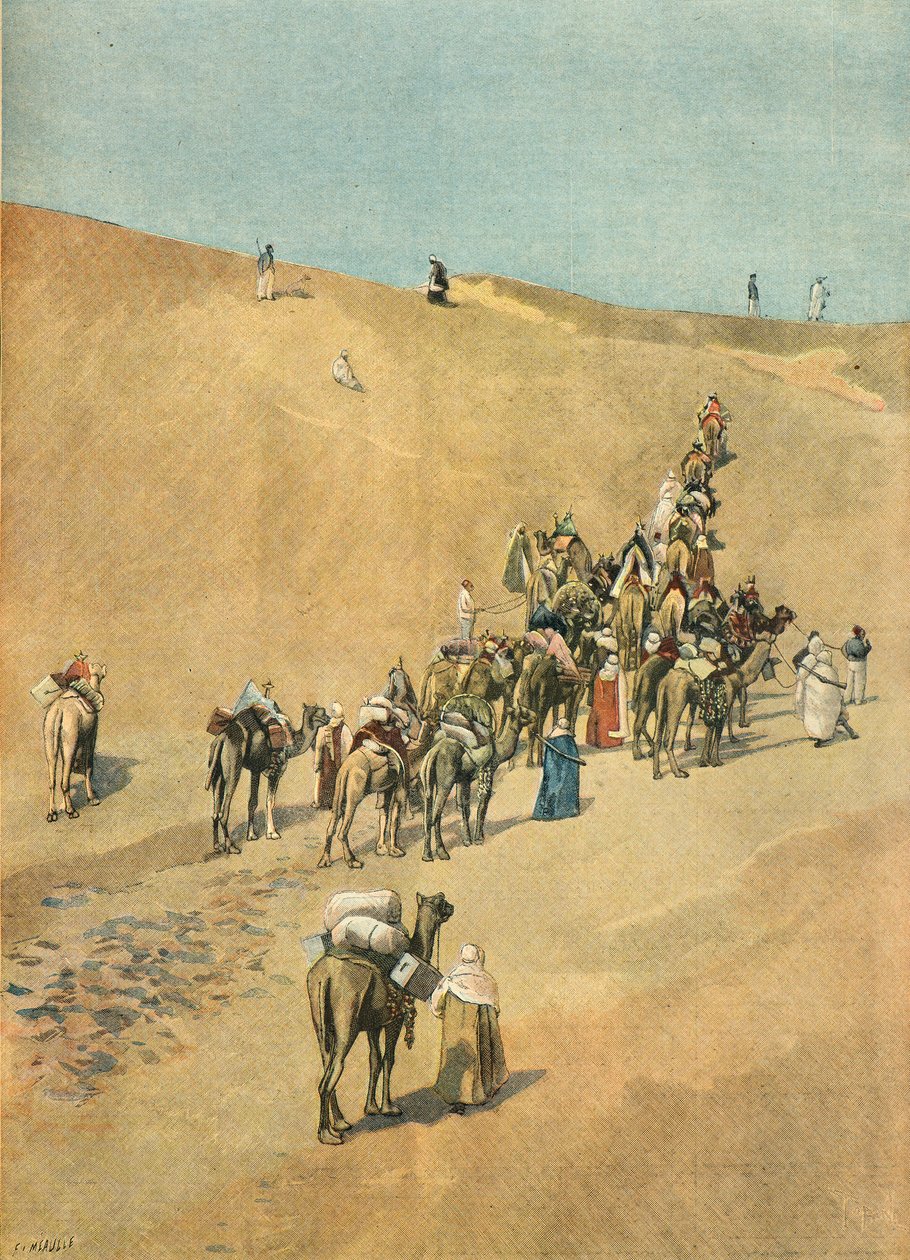 Caravane de la mission Marchand dans le désert en 1898 (Gravure) - Fortune Louis Meaulle