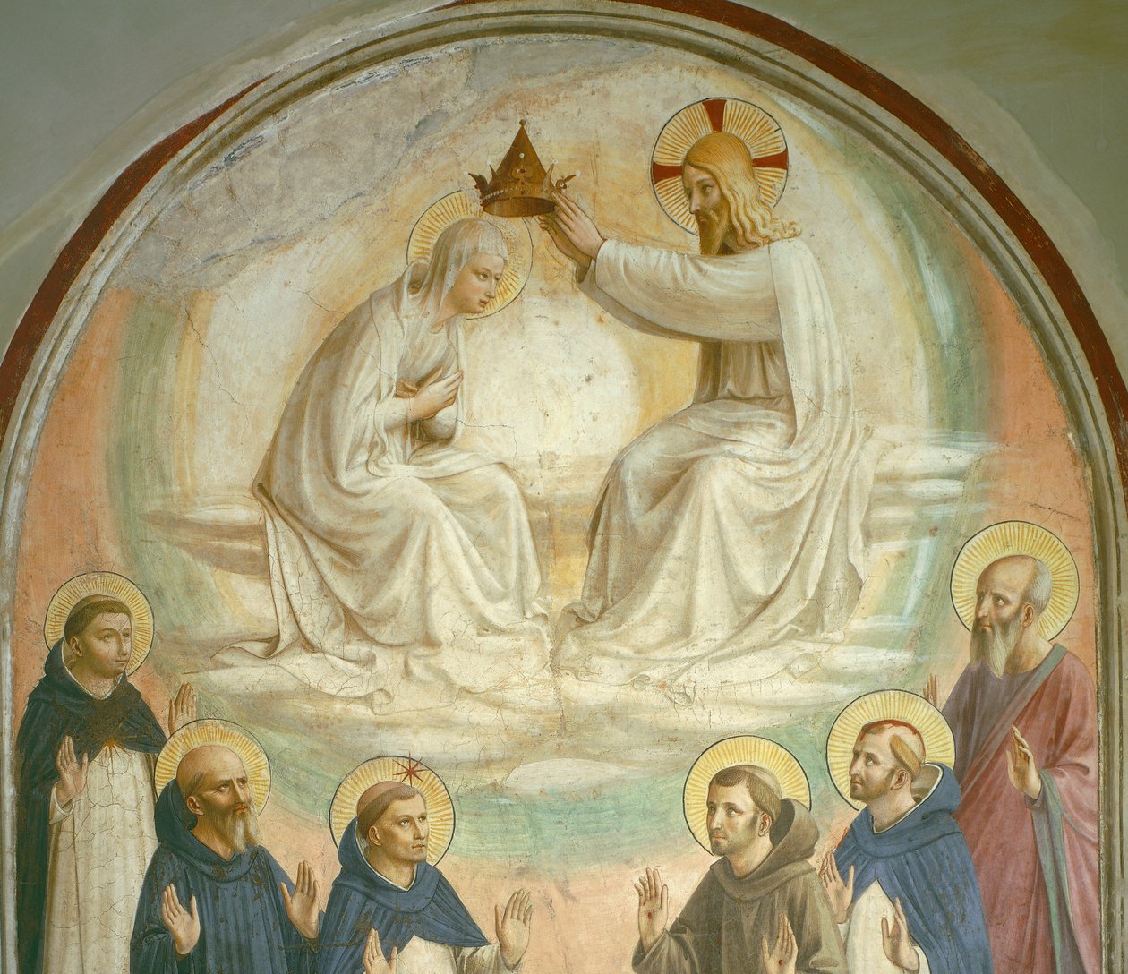 Le Couronnement de la Vierge, avec les Saints Thomas, Benoît, Dominique, François, Pierre le Martyr et Paul, 1442 (détail) - Fra Angelico